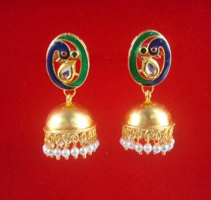 JH38 Daphne Peacock Design Bollywood Style Round Hanging Jhumka