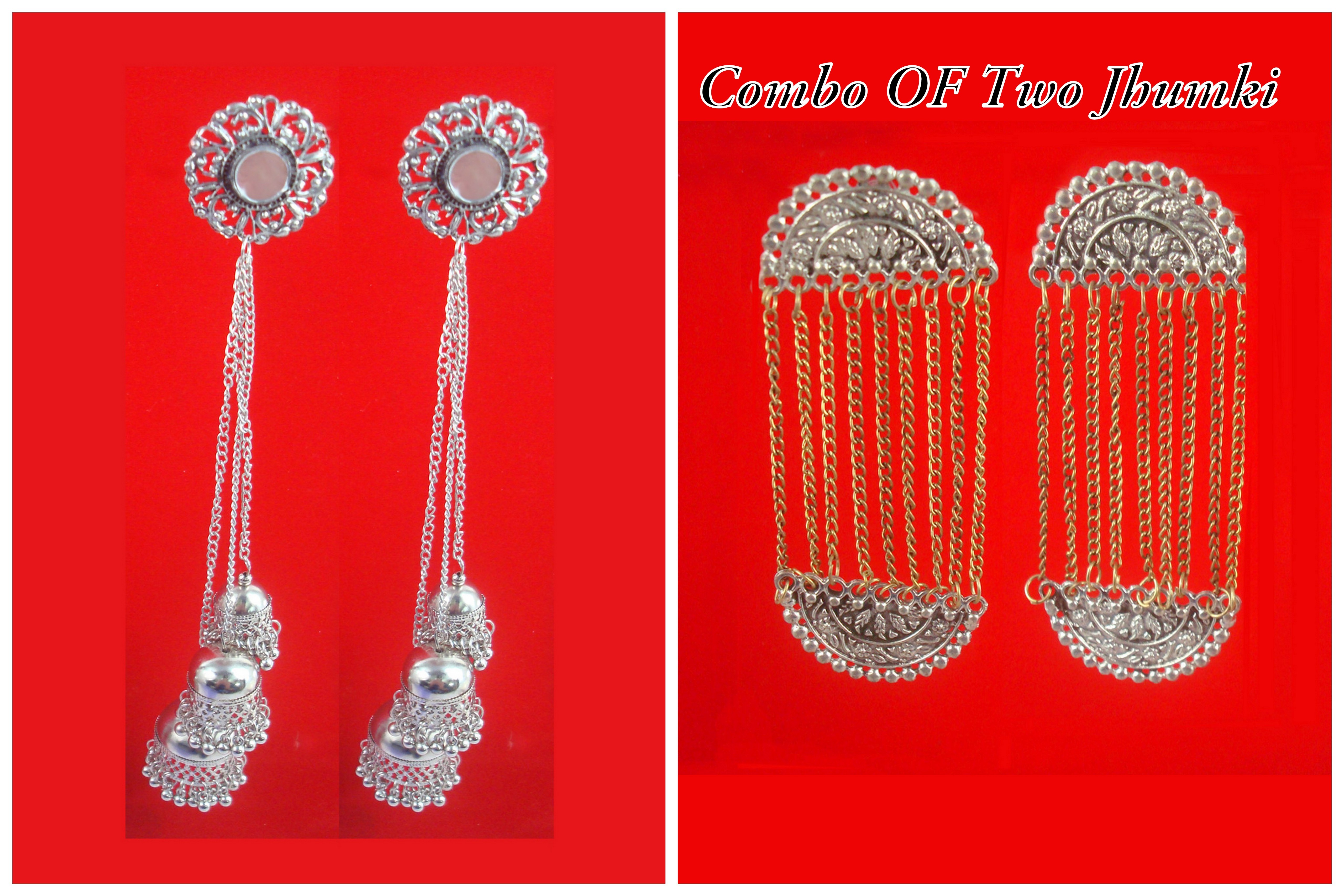 JH42C Daphne Traditional Wear Combo Of Three Oxidised Of Jhumki For Girls