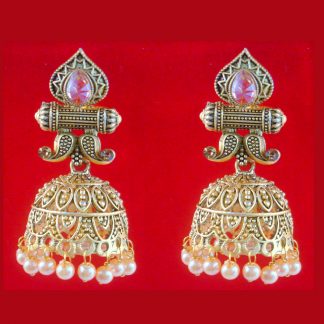 JM70 Golden Daphne Golden Oxidised Traditional Wear Classy Jhumki