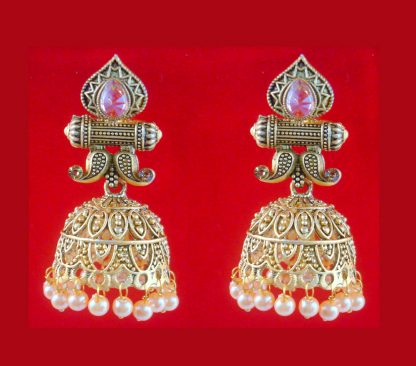 JM70 Golden Daphne Golden Oxidised Traditional Wear Classy Jhumki