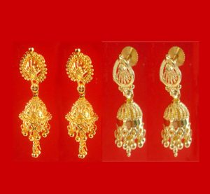 Jh47C Daphne Royal Look Combo of Two Golden Hanging Jhumki