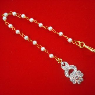 MAG97 Daphne Flora Zircon Maang Tikka with Classy Pearl Chain for Girls