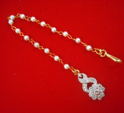 MAG97 Daphne Flora Zircon Maang Tikka with Classy Pearl Chain for Girls