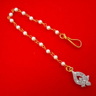 MAG98 Daphne Flower Zircon Maang Tikka with Classy Pearl Chain for Girls