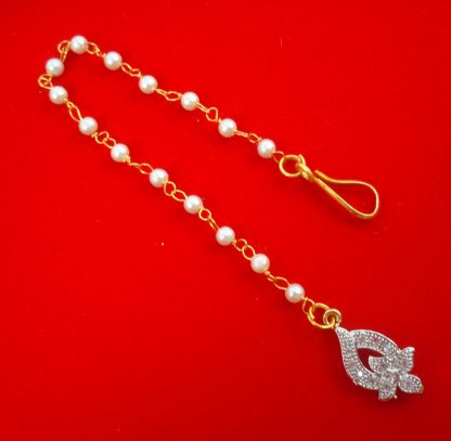 MAG98 Daphne Flower Zircon Maang Tikka with Classy Pearl Chain for Girls