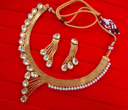 NA96 Daphne Golden Designer Wedding Wear Necklace With Earring Set