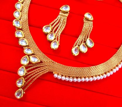 NA96 Daphne Golden Designer Wedding Wear Necklace With Earring Set