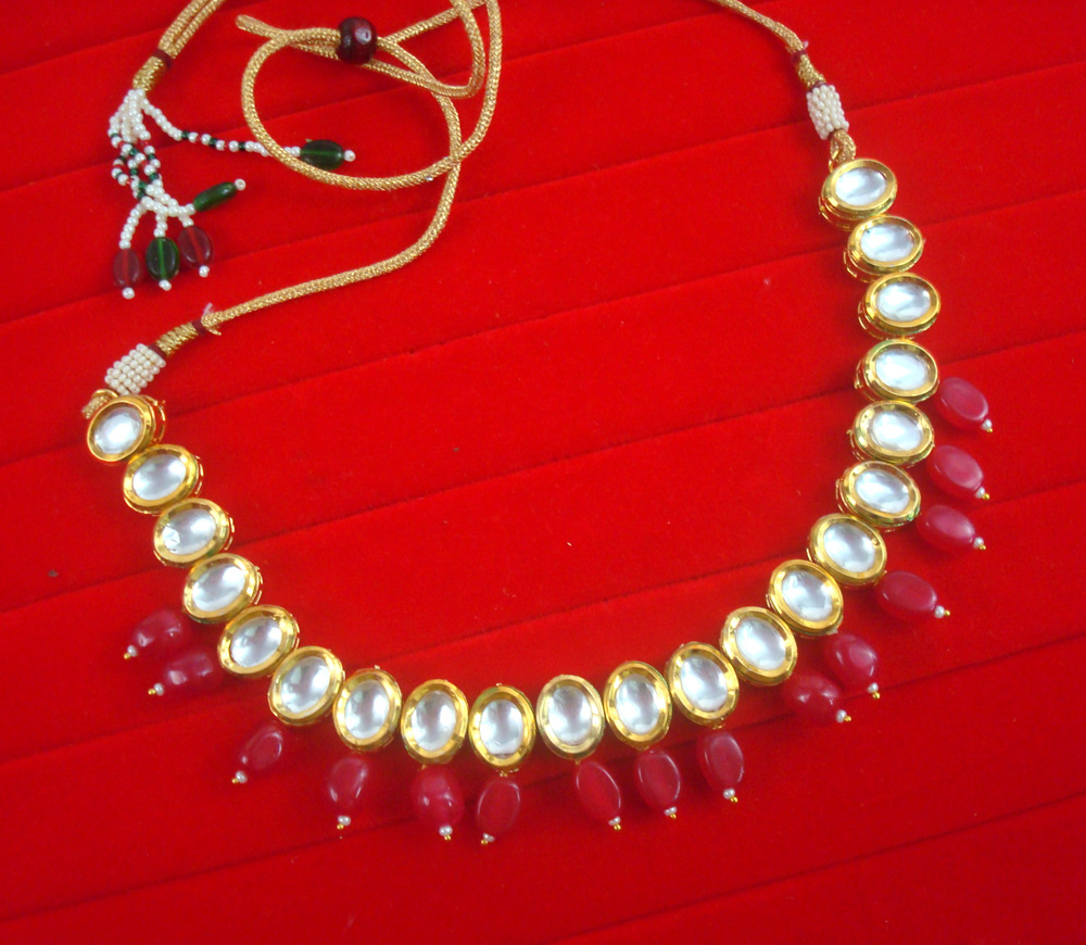 NA98 Daphne Wedding Wear Oval Kundan With Hanging Maroon Stone Necklace