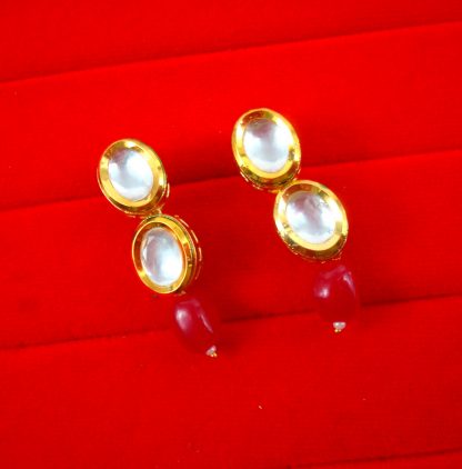 NA98 Daphne Wedding Wear Oval Kundan With Hanging Maroon Stone Necklace Earring