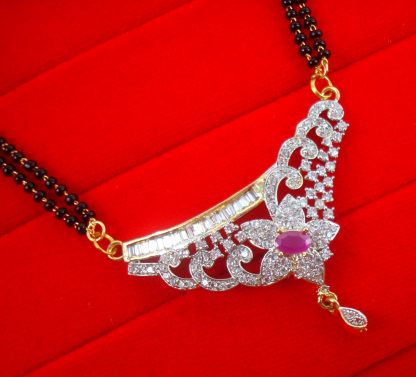 ZM31 Daphne Flora Design Zircon Pink Stone Mangalsutra With Earring