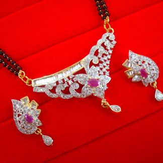 ZM31 Daphne Flora Design Zircon Pink Stone Mangalsutra With Earring