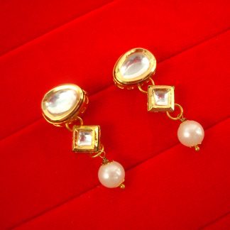 E83 Daphne Golden Wedding Wear Kundan Pearl Drop Earring For Girls