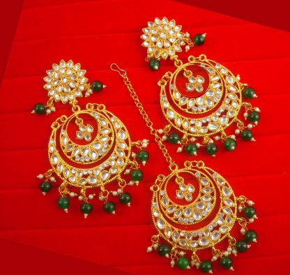 EM55G Daphne Wedding Wear Royal Look Chand Bali Style Earring Maang Tikka