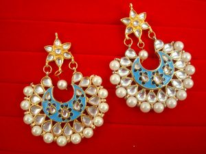 JH36 Daphne Wedding Wear Kundan Stone Semi Precious Golden Plated Pearl Dangler Earring