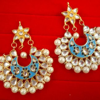 JH36 Daphne Wedding Wear Kundan Stone Semi Precious Golden Plated Pearl Dangler Earring