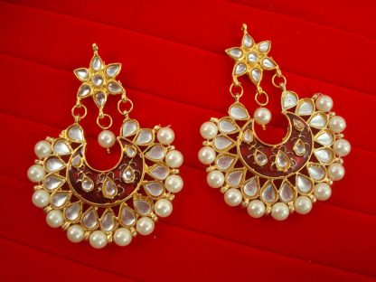 JH38 Daphne Wedding Wear Kundan Stone Semi Precious Golden Plated Pearl Dangler Earring