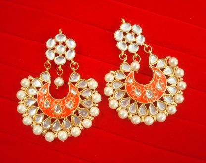 JH39 Daphne Wedding Wear Kundan Stone Semi Precious Golden Plated Pearl Dangler Earring