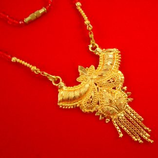 MN71 Daphne Handmade Golden Mangalsutra Necklace With Red Beaded For Woman