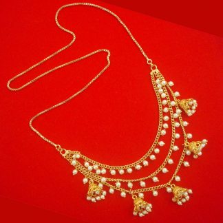 MN76 Daphne Royal Stylish Three Line Necklace Chain With Hanging Jhumki