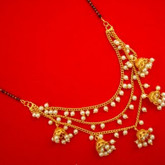 MN77 Daphne Royal Stylish Three Line Mangalsutra With Hanging Jhumki