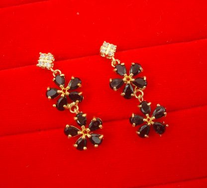 N11B Daphne Double Line Stone Black Wedding Wear Zircon Earring