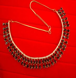 N11B Daphne Double Line Stone Black Wedding Wear Zircon Necklace