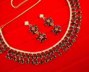 N11B Daphne Double Line Stone Black Wedding Wear Zircon Necklace Earring Set