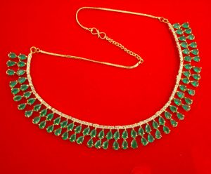 N11GDaphne Double Line Stone Grass Green Wedding Wear Zircon Necklace Earring Set