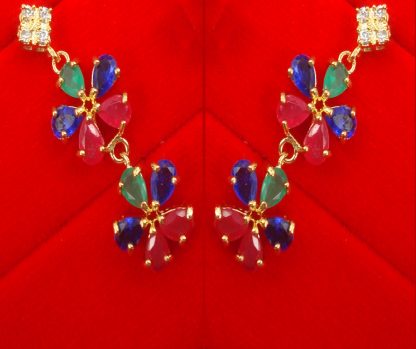 N11Multi Daphne Double Line Stone Multicolor Wedding Wear Zircon Earring