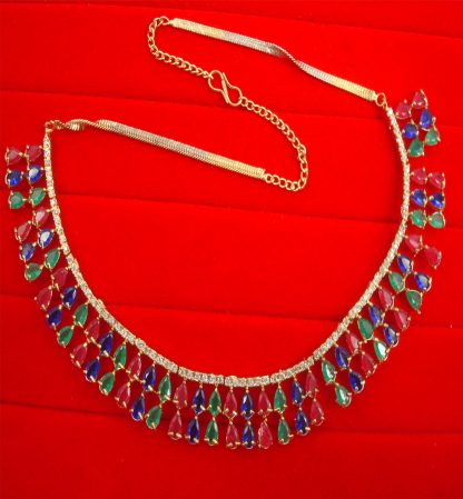 N11Multi Daphne Double Line Stone Multicolor Wedding Wear Zircon Necklace