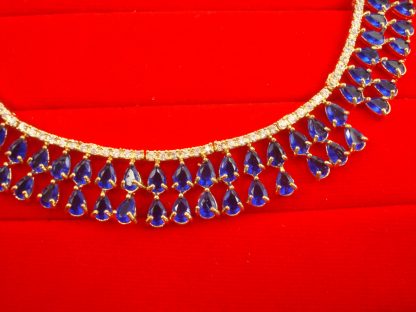 N11N Daphne Double Line Stone Navy Blue Wedding Wear Zircon Necklace Earring Set