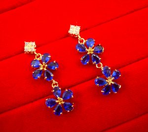 N11N Daphne Double Line Stone Navy Blue Wedding Wear Zircon Earring Set