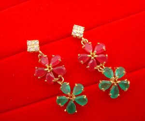 N11PG Daphne Double Line Stone Pink Green Wear Zircon Earring