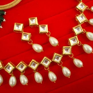 N12 Daphne Designer Kundan Classy Light Weight Kundan Necklace Earring With Pearl Drop