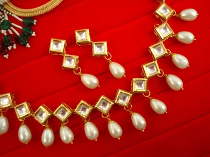 N12 Daphne Designer Kundan Classy Light Weight Kundan Necklace Earring With Pearl Drop