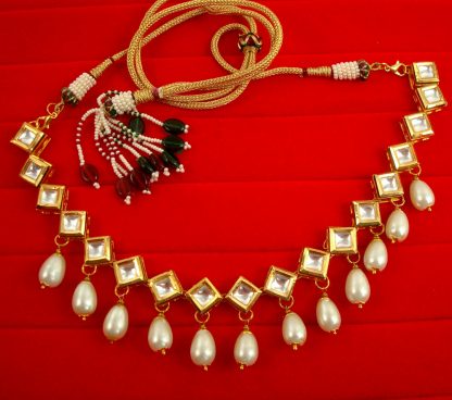 N12 Daphne Designer Kundan Classy Light Weight Kundan Necklace With Pearl Drop