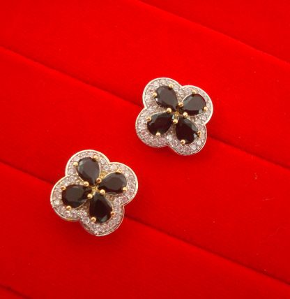 ZR43B Daphne Black Shade Flower Zircon Studded Earrings Wedding Special