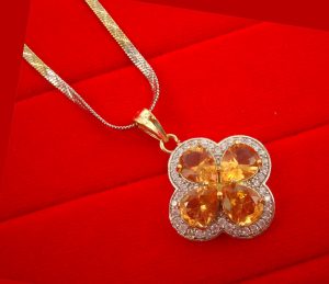 ZR43O Daphne Orange Shade Flower Zircon Studded Pendant Wedding Special