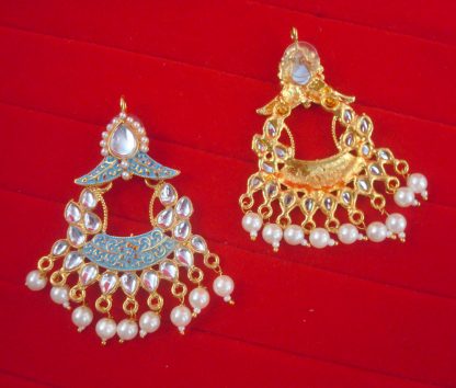 JH49F Daphne Traditional Wedding wear Firozi Shade Earrings With Pearl Drop