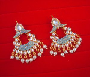 JH49F Daphne Traditional Wedding wear Firozi Shade Earrings With Pearl Drop