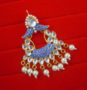 JH49N Daphne Traditional Wedding wear Navy Blue Shade Earrings With Pearl Drop