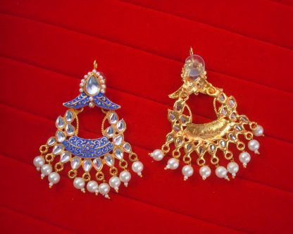 JH49N Daphne Traditional Wedding wear Navy Blue Shade Earrings With Pearl Drop