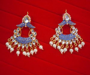 JH49N Daphne Traditional Wedding wear Navy Blue Shade Earrings With Pearl Drop
