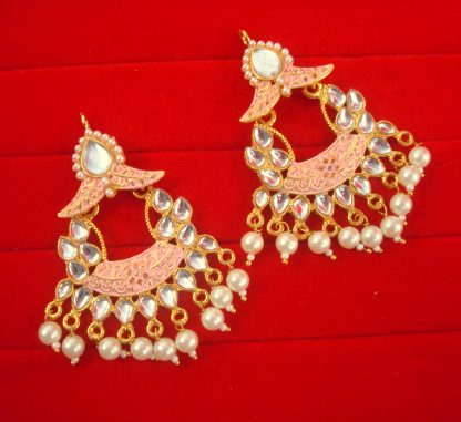 JH49P Daphne Traditional Wedding wear Pink Shade Earrings With Pearl Drop