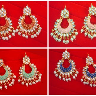 JH50 Daphne Wedding Wear Chand Style Mint Earring With Pearl Drop