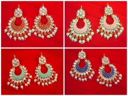 JH50 Daphne Wedding Wear Chand Style Mint Earring With Pearl Drop
