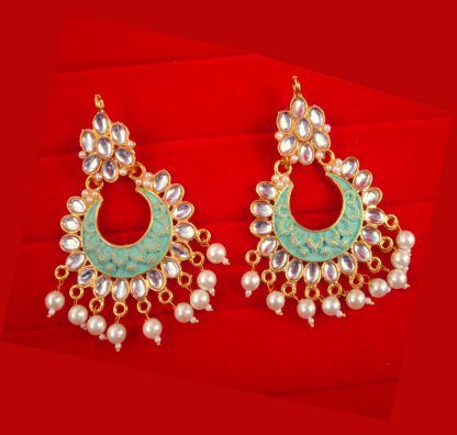 JH50G Daphne Wedding Wear Chand Style Mint Earring With Pearl Drop