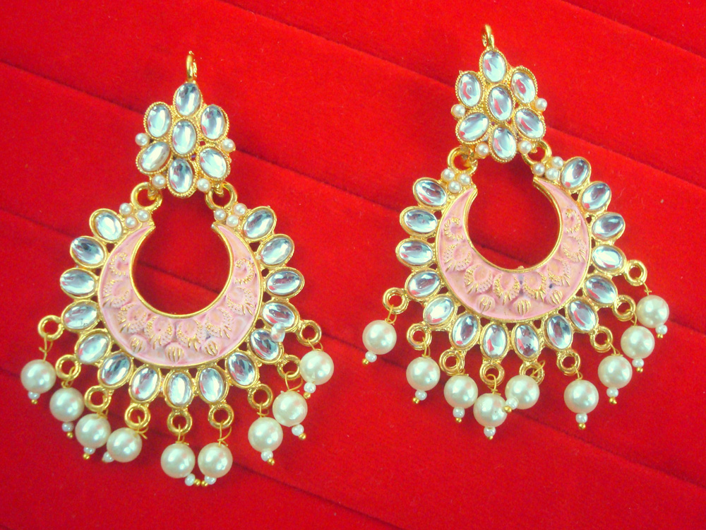 JH50P Daphne Wedding Wear Chand Style Mint Earring With Pearl Drop