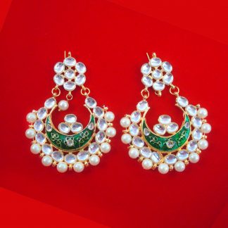 JH51 Daphne Wedding Wear Green ChandStyle Stone Kundan Earring With Pearl