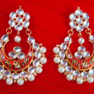 JH52 Daphne Wedding Wear Maroon Stone ChandStyle Earring With Pearl